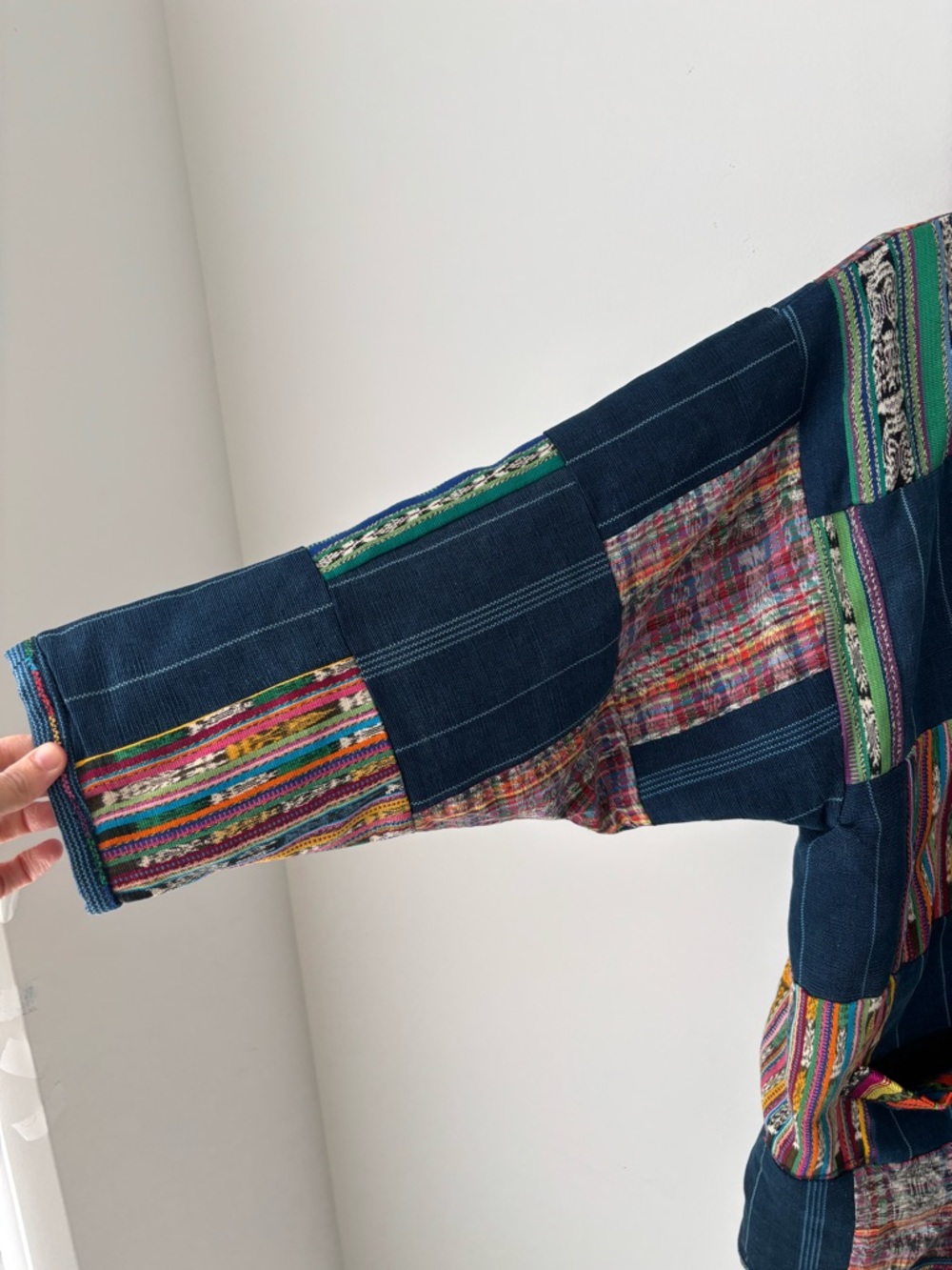 Vintage Patchwork Woven Jacket Ethnic Boho Southwestern Textile Oversized Coat - Picture 3 of 13